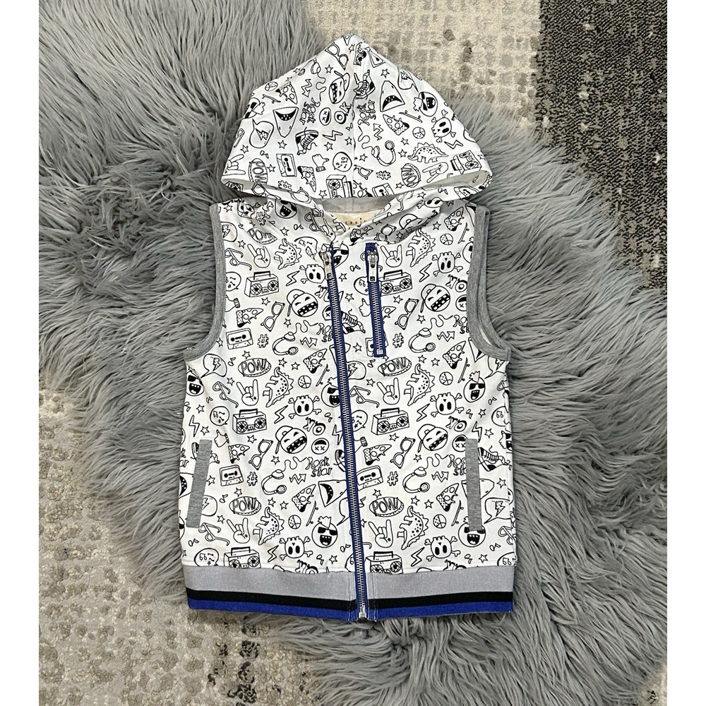 Kinderkind‎ Hooded Boys Printed Vest W/Asymmetrical Zip Size 6Y NWT